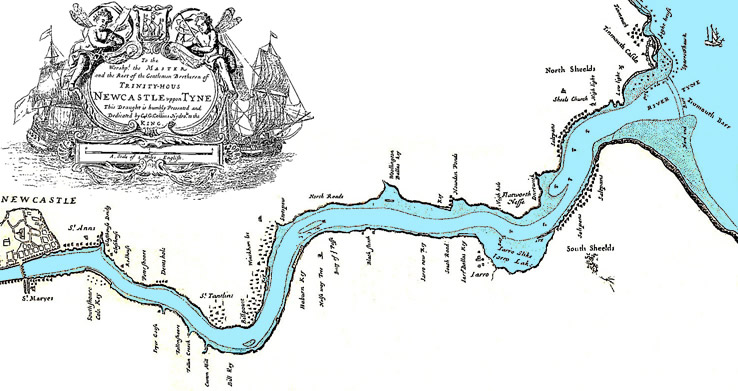Map of the Tyne River up to Newcastle